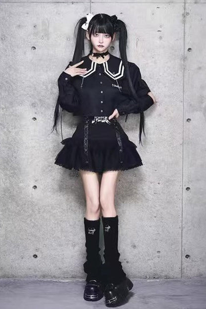 Gothic Lolita Skirt - High Waisted, Black, High Waist, Ruffled, Embroidered - additional product view 3