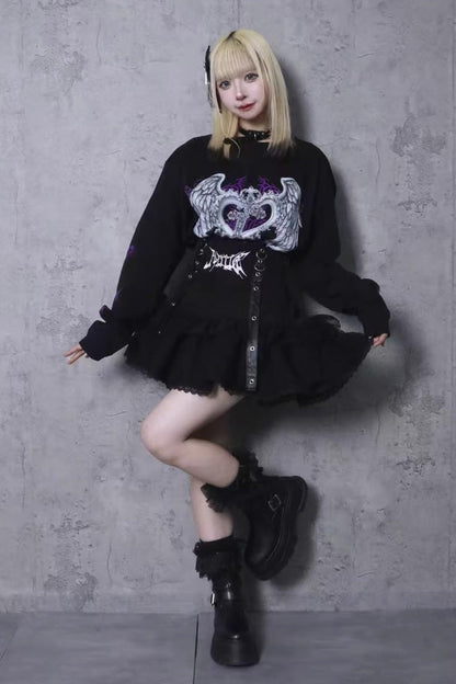 Gothic Lolita Skirt - High Waisted, Black, High Waist, Ruffled, Embroidered - additional product view 4