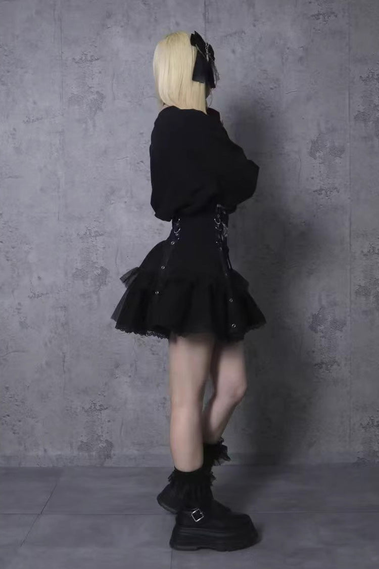 Gothic Lolita Skirt - High Waisted, Black, High Waist, Ruffled, Embroidered - additional product view 7