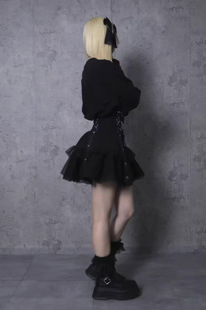 Gothic Lolita Skirt - High Waisted, Black, High Waist, Ruffled, Embroidered - additional product view 7