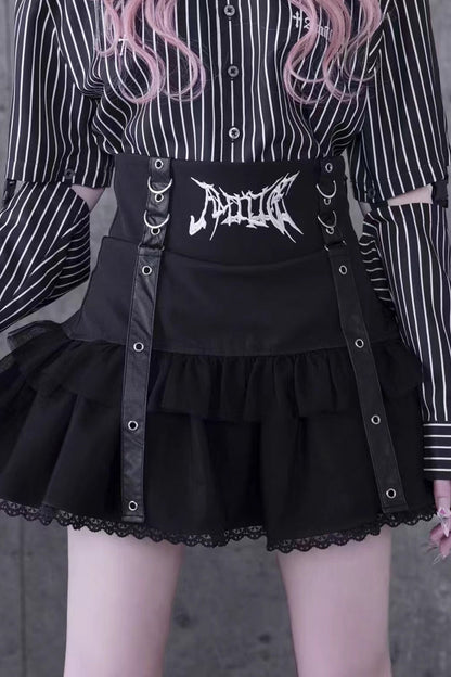 Gothic Lolita Skirt - High Waisted, Black, High Waist, Ruffled, Embroidered - main product image