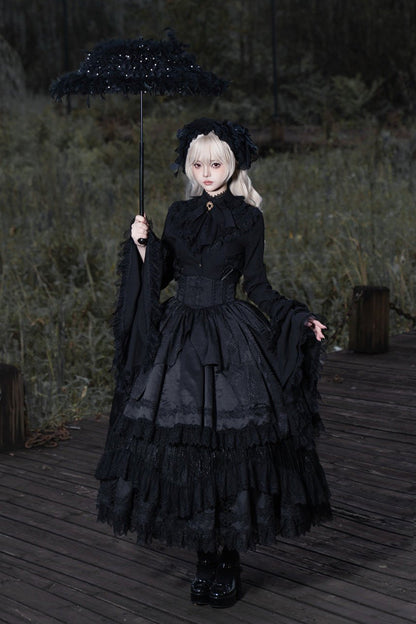 Gothic Lolita Skirt - Immortality Taboo, Black, Lace Trim, Ruffled, Layered - additional product view 2