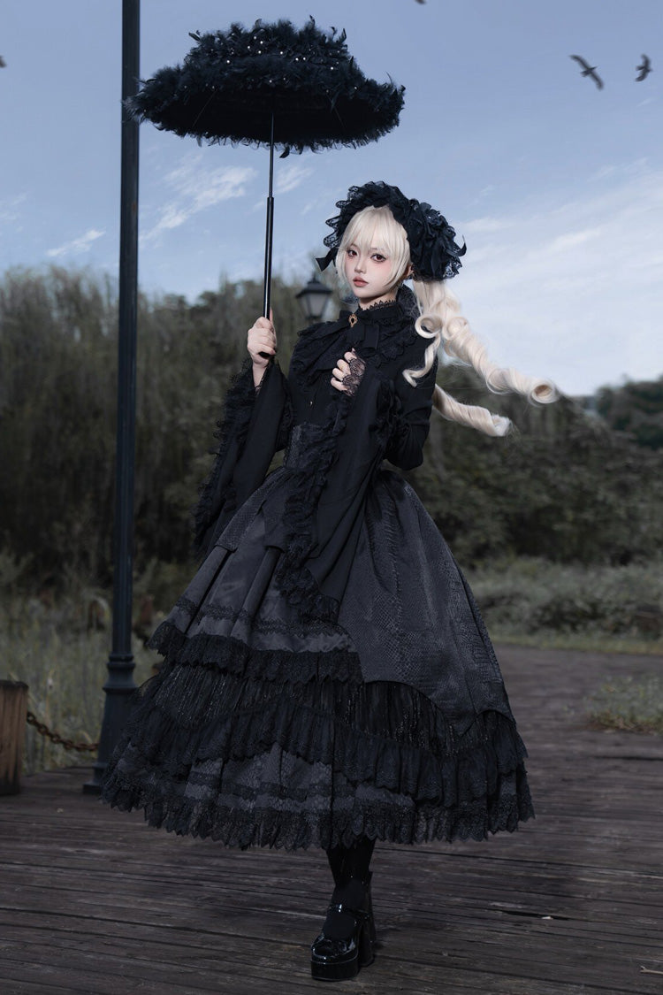 Gothic Lolita Skirt - Immortality Taboo, Black, Lace Trim, Ruffled, Layered - additional product view 3
