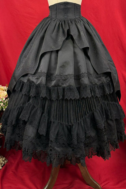 Gothic Lolita Skirt - Immortality Taboo, Black, Lace Trim, Ruffled, Layered - additional product view 4