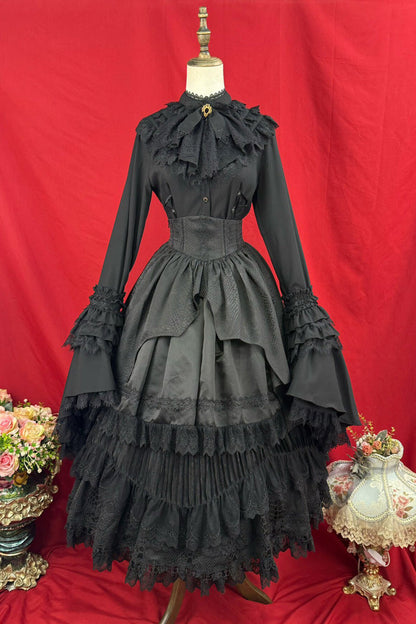 Gothic Lolita Skirt - Immortality Taboo, Black, Lace Trim, Ruffled, Layered - additional product view 5