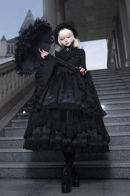 Gothic Lolita Skirt - Immortality Taboo, Black, Lace Trim, Ruffled, Layered - additional product view 6