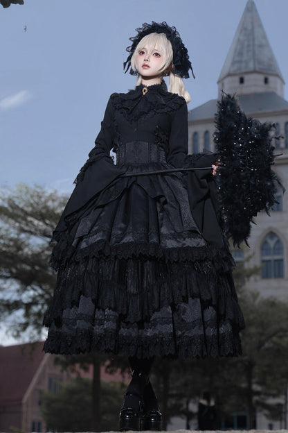 Gothic Lolita Skirt - Immortality Taboo, Black, Lace Trim, Ruffled, Layered - additional product view 7