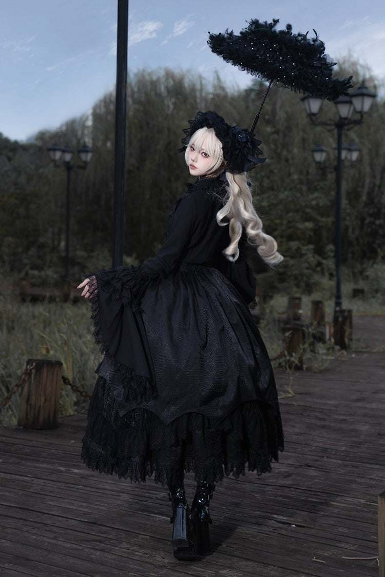 Gothic Lolita Skirt - Immortality Taboo, Black, Lace Trim, Ruffled, Layered - additional product view 8