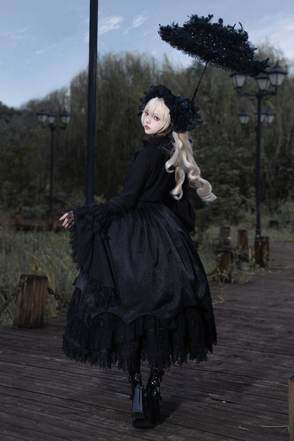 Gothic Lolita Skirt - Immortality Taboo, Black, Lace Trim, Ruffled, Layered - additional product view 8