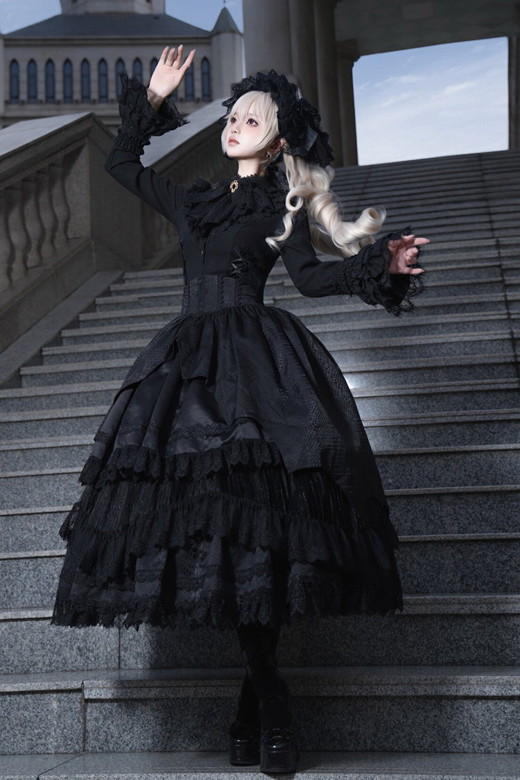 Gothic Lolita Skirt - Immortality Taboo, Black, Lace Trim, Ruffled, Layered - additional product view 9