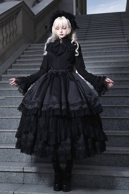 Gothic Lolita Skirt - Immortality Taboo, Black, Lace Trim, Ruffled, Layered - additional product view 10