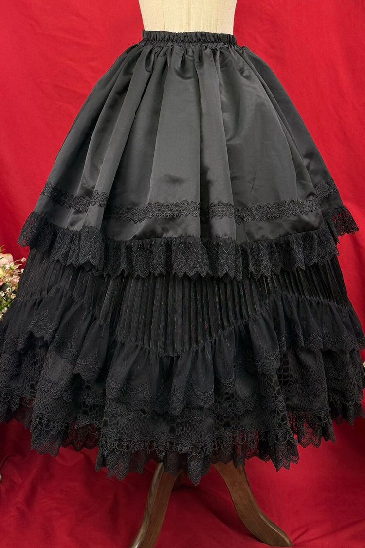 Gothic Lolita Skirt - Immortality Taboo, Black, Lace Trim, Ruffled, Layered - additional product view 11