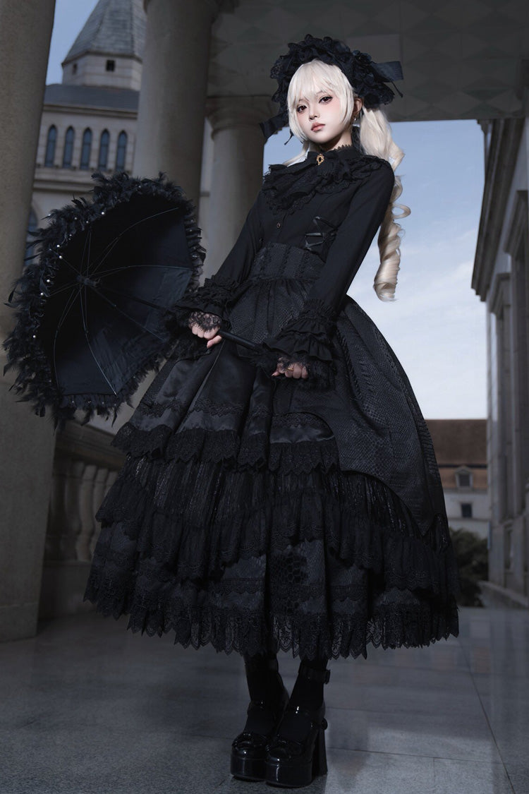 Gothic Lolita Skirt - Immortality Taboo, Black, Lace Trim, Ruffled, Layered - main product image