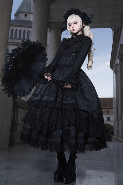 Gothic Lolita Skirt - Immortality Taboo, Black, Lace Trim, Ruffled, Layered - main product image