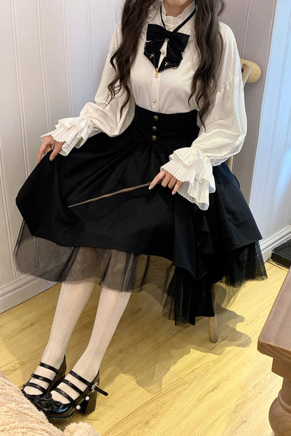 Gothic Lolita Skirt - Irregular Mesh, Black - Lolita Coordinate Bottom - additional product view 6