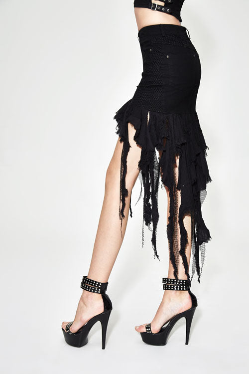 Gothic Lolita Skirt - Irregular Strip Tattered Sexy, Black, Women's Style, Punk Style - additional product view 2