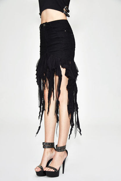 Gothic Lolita Skirt - Irregular Strip Tattered Sexy, Black, Women's Style, Punk Style - additional product view 3