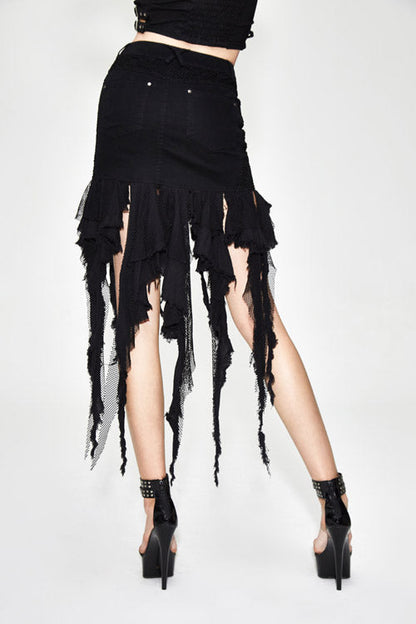 Gothic Lolita Skirt - Irregular Strip Tattered Sexy, Black, Women's Style, Punk Style - additional product view 4