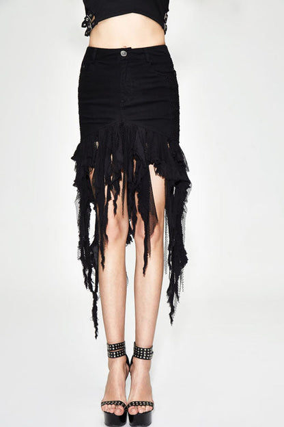 Gothic Lolita Skirt - Irregular Strip Tattered Sexy, Black, Women's Style, Punk Style - main product image