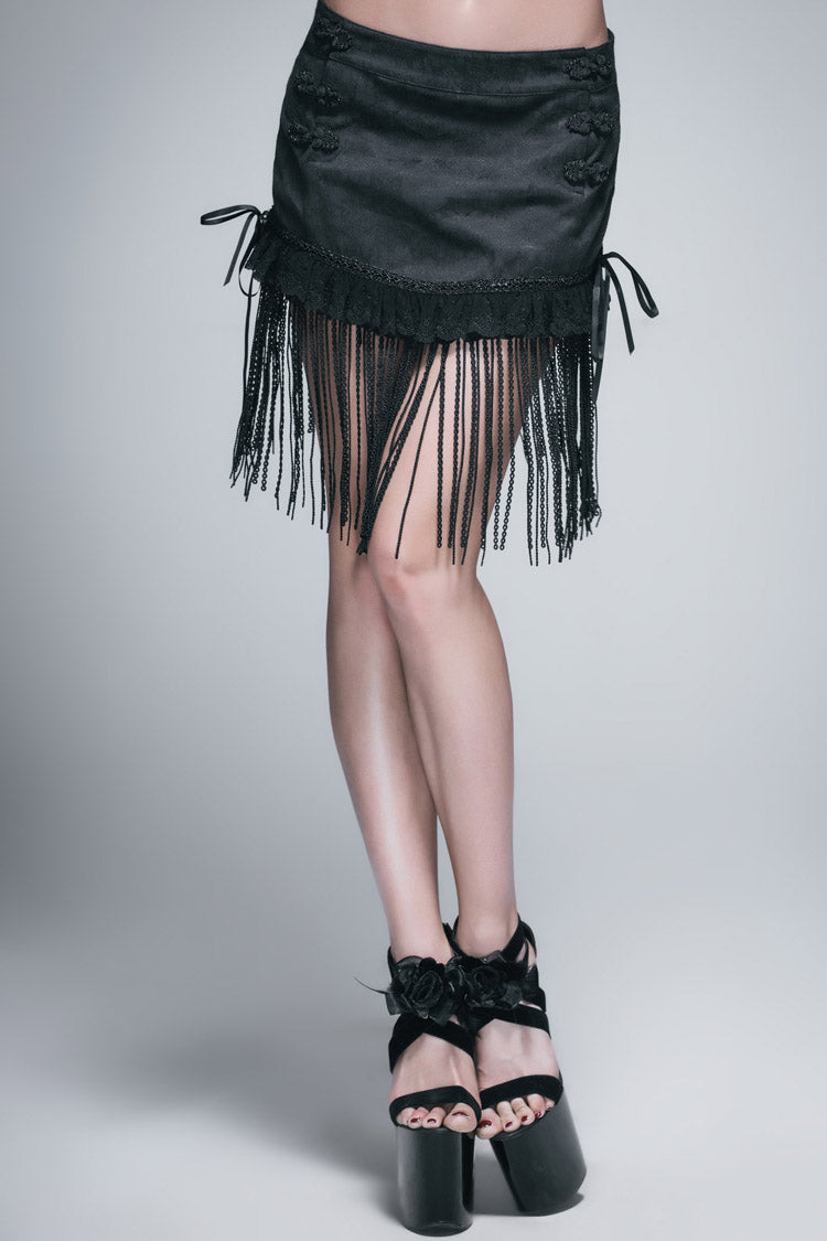 Gothic Lolita Skirt - Jacquard, Black, Buckle Detail, Women's Style, Lace Trim - additional product view 2