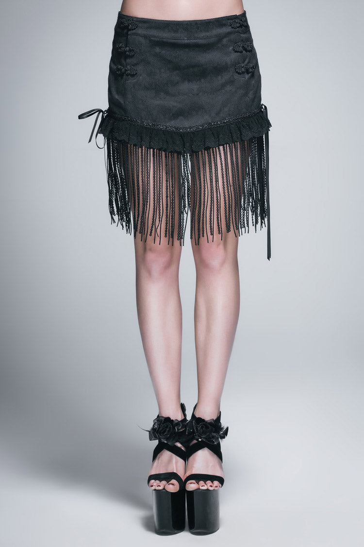 Gothic Lolita Skirt - Jacquard, Black, Buckle Detail, Women's Style, Lace Trim - main product image