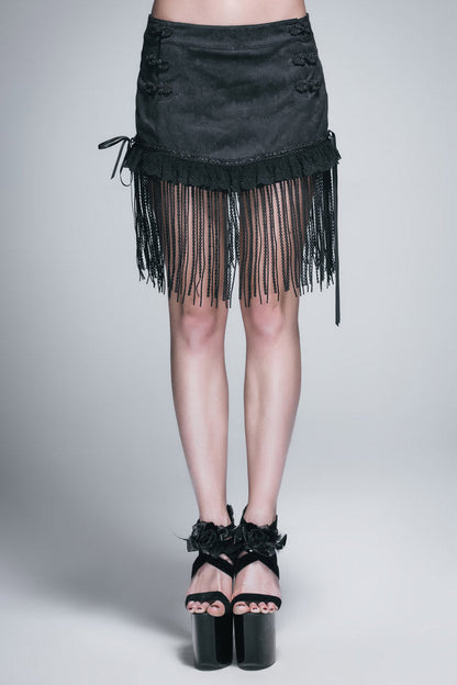 Gothic Lolita Skirt - Jacquard, Black, Buckle Detail, Women's Style, Lace Trim - main product image