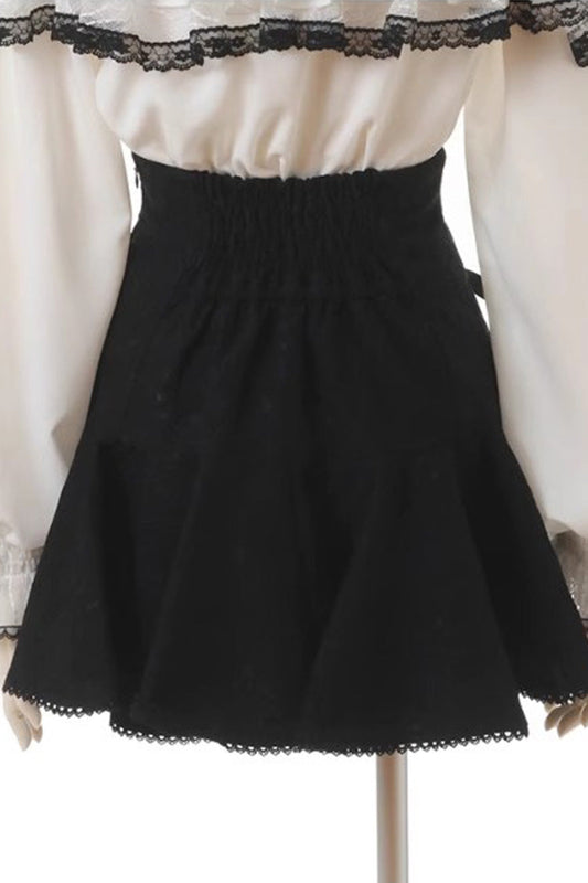 Gothic Lolita Skirt - Japanese, Black, Double-Breasted, Bow Detail, Lace Trim - additional product view 2