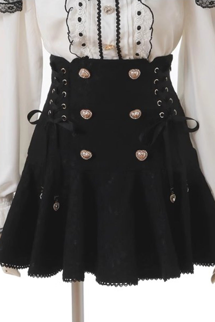 Gothic Lolita Skirt - Japanese, Black, Double-Breasted, Bow Detail, Lace Trim - additional product view 3