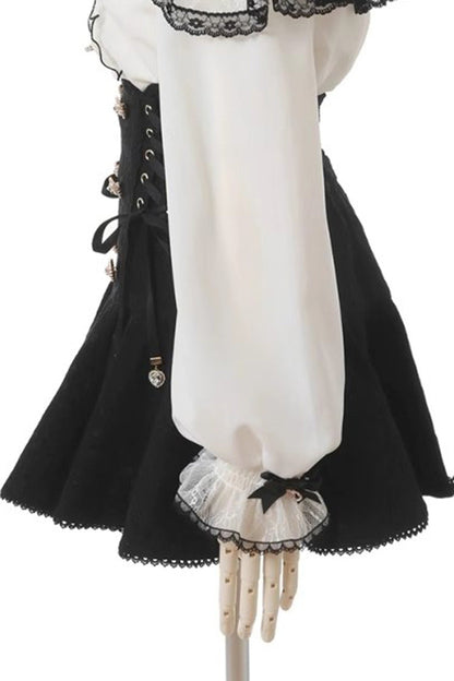 Gothic Lolita Skirt - Japanese, Black, Double-Breasted, Bow Detail, Lace Trim - additional product view 4