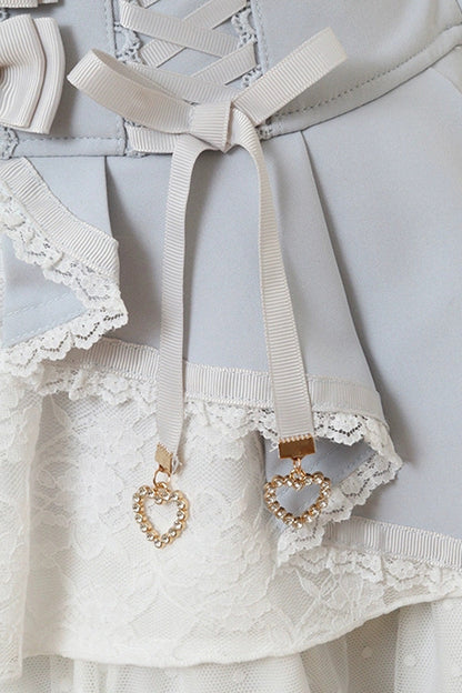 Gothic Lolita Skirt - Japanese High Waisted, Blue, High Waist, Lace Trim, Layered - additional product view 4