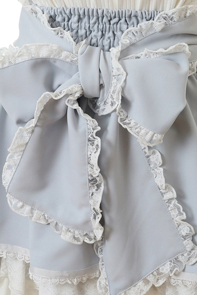 Gothic Lolita Skirt - Japanese High Waisted, Blue, High Waist, Lace Trim, Layered - additional product view 5