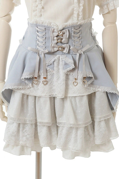 Gothic Lolita Skirt - Japanese High Waisted, Blue, High Waist, Lace Trim, Layered - main product image