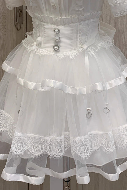 Gothic Lolita Skirt - Jirai Kei, 2 Colors, Lace Trim, Ruffled, Bow Detail - additional product view 3