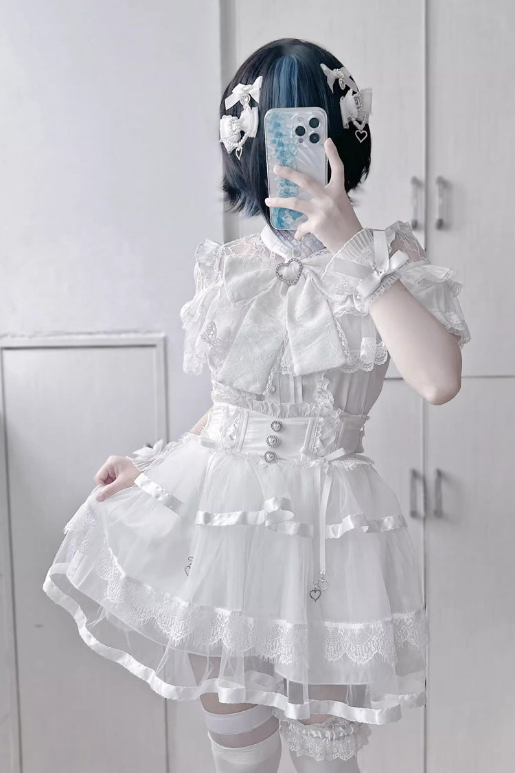 Gothic Lolita Skirt - Jirai Kei, 2 Colors, Lace Trim, Ruffled, Bow Detail - main product image