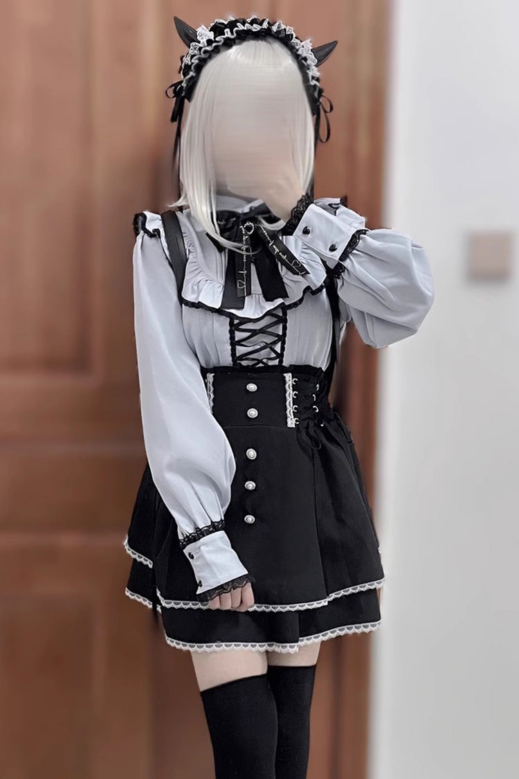 Gothic Lolita Skirt - Jirai Kei High Waisted, 2 Colors, High Waist, Bow Detail, Lace Trim - additional product view 3