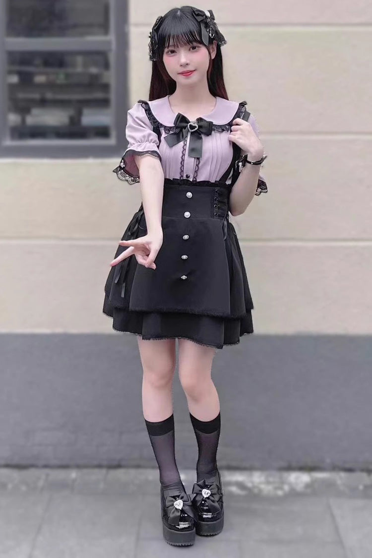 Gothic Lolita Skirt - Jirai Kei High Waisted, 2 Colors, High Waist, Bow Detail, Lace Trim - additional product view 7