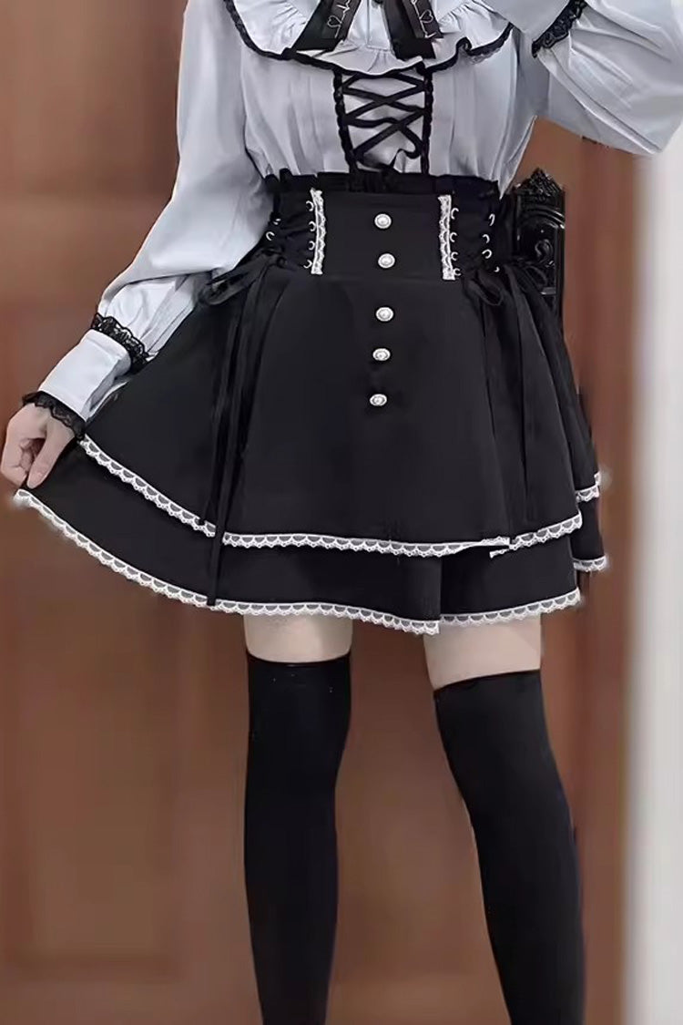 Gothic Lolita Skirt - Jirai Kei High Waisted, 2 Colors, High Waist, Bow Detail, Lace Trim - main product image
