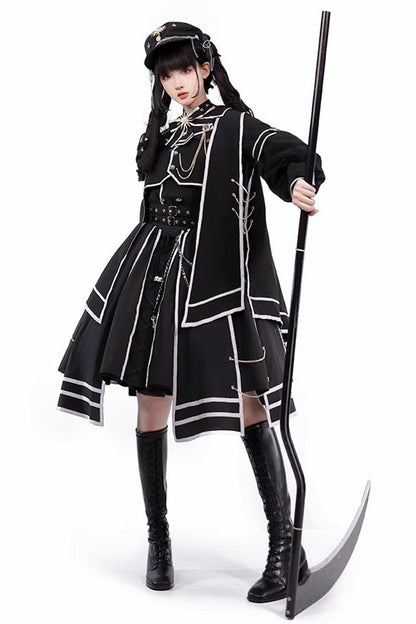 Gothic Lolita Skirt - Judgement Knight, 2 Colors, Printed, Long Sleeves, Bow Detail - additional product view 2