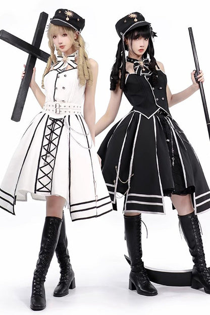 Gothic Lolita Skirt - Judgement Knight, 2 Colors, Printed, Long Sleeves, Bow Detail - additional product view 3
