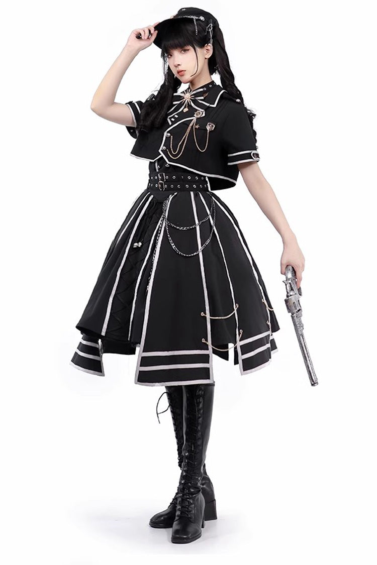Gothic Lolita Skirt - Judgement Knight, 2 Colors, Printed, Long Sleeves, Bow Detail - additional product view 4