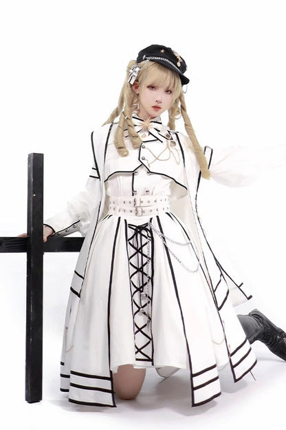 Gothic Lolita Skirt - Judgement Knight, 2 Colors, Printed, Long Sleeves, Bow Detail - additional product view 7