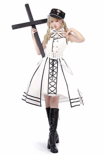 Gothic Lolita Skirt - Judgement Knight, 2 Colors, Printed, Long Sleeves, Bow Detail - additional product view 8