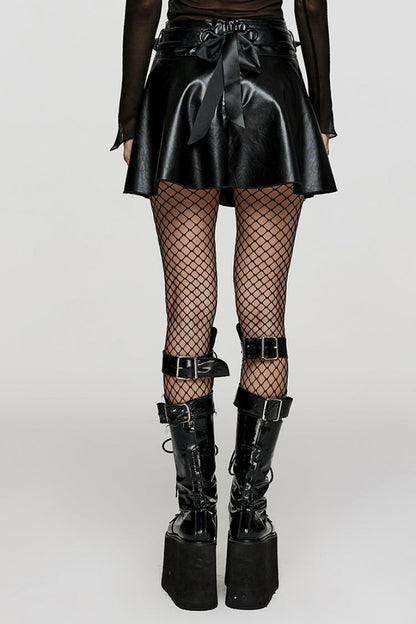 Gothic Lolita Skirt - Lace-up Faux Leather Devil Sharp, Black, Short Length, Women's Style - additional product view 3