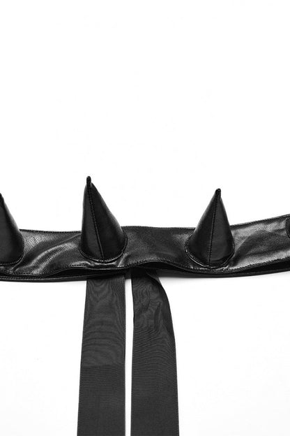 Gothic Lolita Skirt - Lace-up Faux Leather Devil Sharp, Black, Short Length, Women's Style - additional product view 5