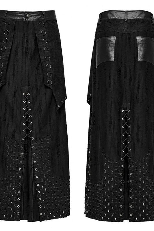 Gothic Lolita Skirt - Lace-up Ripped Eyelet, Black, Men's Style, Punk Style, Lace Trim - additional product view 2