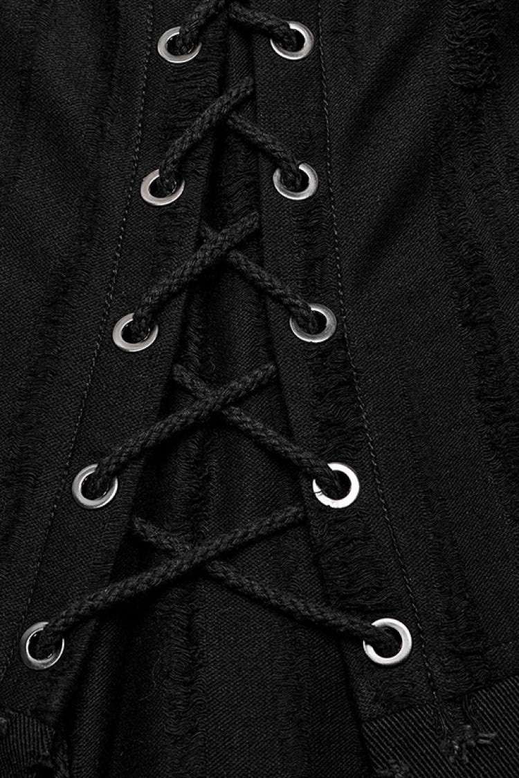 Gothic Lolita Skirt - Lace-up Ripped Eyelet, Black, Men's Style, Punk Style, Lace Trim - additional product view 3