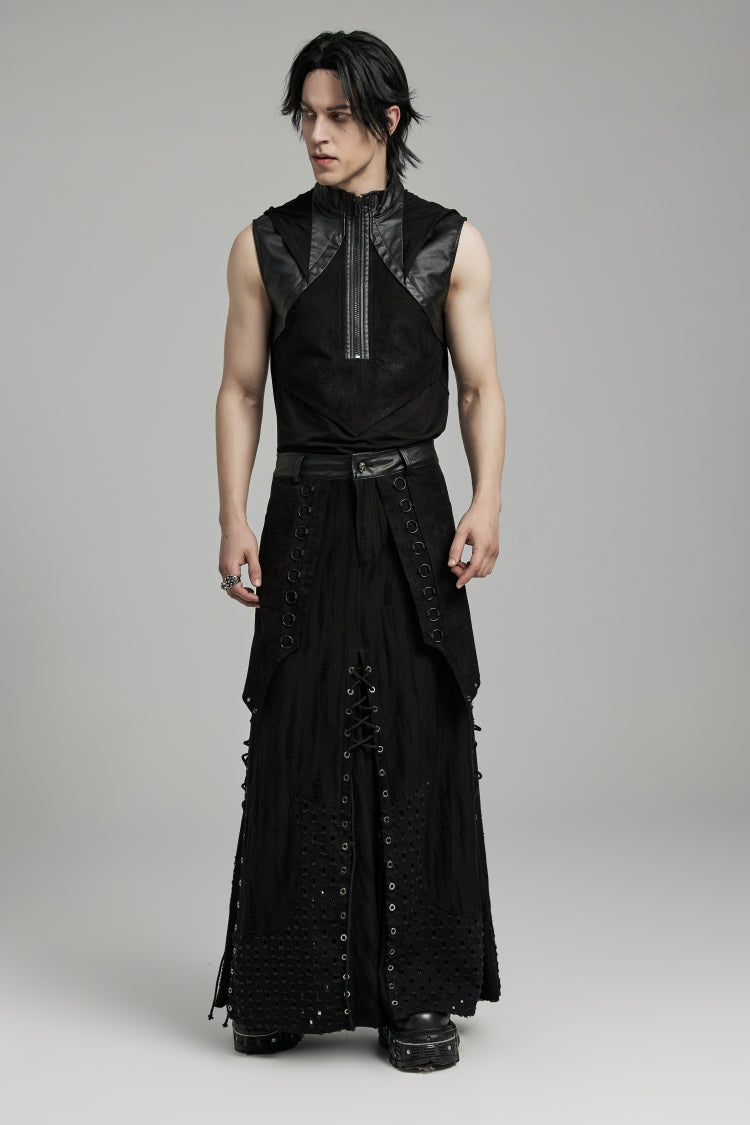 Gothic Lolita Skirt - Lace-up Ripped Eyelet, Black, Men's Style, Punk Style, Lace Trim - additional product view 4