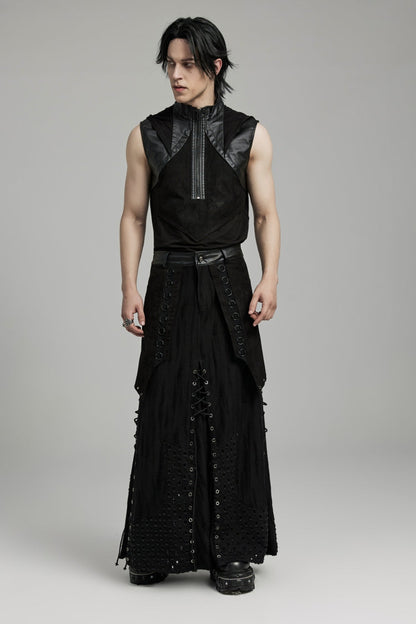 Gothic Lolita Skirt - Lace-up Ripped Eyelet, Black, Men's Style, Punk Style, Lace Trim - additional product view 4