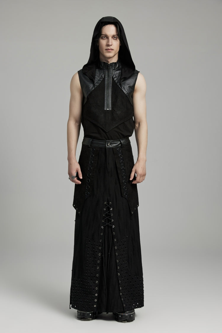 Gothic Lolita Skirt - Lace-up Ripped Eyelet, Black, Men's Style, Punk Style, Lace Trim - additional product view 5
