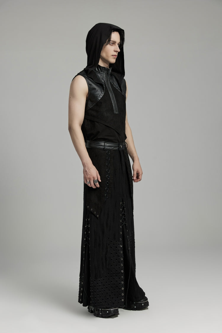 Gothic Lolita Skirt - Lace-up Ripped Eyelet, Black, Men's Style, Punk Style, Lace Trim - additional product view 6